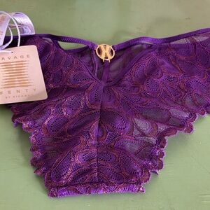 Savage X Fenty Violet Lace Cheeky Panty with Gold Accent